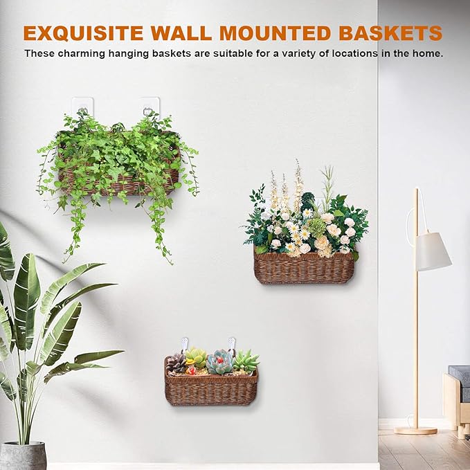 2 PCS Hanging Wall Basket,Wicker Fruit Racks,Open Storage Bins,Hand-Woven Shelf Basket,For Garlic, Ginger, Eggs, Onions,And Fruits, Kitchen And Living Room Storage Boxes(Brown-(M+L))
