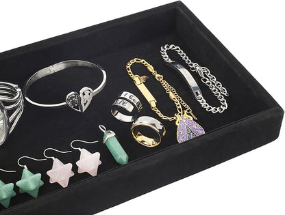 Mornajina 2 Pcs 9" x 5.7" Velvet Jewelry Tray Jewelry Display Tray, Stackable Empty Plate Trays for Earrings Necklaces Bracelet Rings Display Showcase - Black