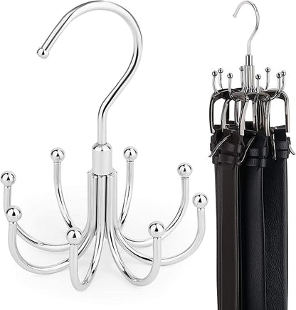 ZEDODIER Belt Hanger, 4 Pack Rotatable Belt Rack Closet Accessories Organizer, Maximum 24 Storage Capacity, Hanging Holder Storage Hook for Belt, Bra, Tank Top, Tie, Scarf, Purse, Silver