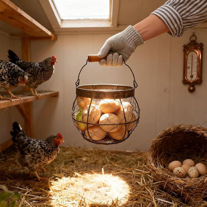 Chicken Wire Egg Basket for Gathering Fresh Eggs, Rustic Farmhouse Egg Collecting Basket with Handle Star Décor for Kitchen Storage Holder Organizer Easter Display Decoration | by TAIANLE