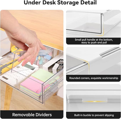 OTraki Under Desk Table Drawer Storage Organizer 3 Pack Large & Medium & Small Under Desk Storage Drawers Slide Out Self-Adhesive Amount Drawer Attach for Office, Home, School (S/M/L)
