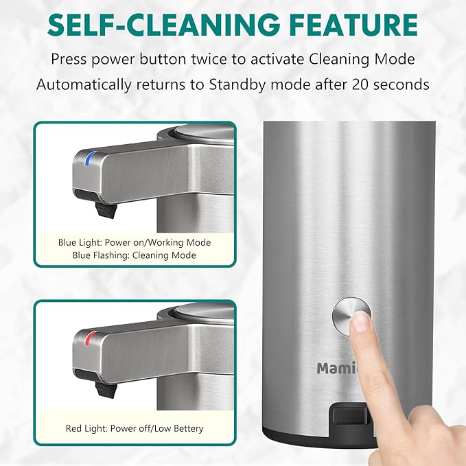 Mamiddle 9 oz. Automatic Soap Dispenser Stainless Steel with Sensor Infrared Soap Dispenser Electric IPX5 Waterproof USB-C Charging Motion Sensor for Kitchen & Bathroom (Brushed Silver)