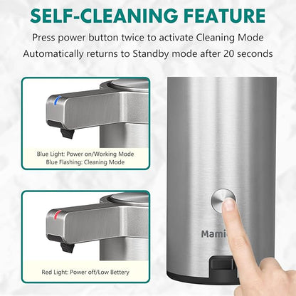 Mamiddle 9 oz. Automatic Soap Dispenser Stainless Steel with Sensor Infrared Soap Dispenser Electric IPX5 Waterproof USB-C Charging Motion Sensor for Kitchen & Bathroom (Brushed Silver)