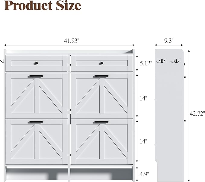 Shoe Cabinet with 4 Flip Drawers & 2 Storage Drawers, Rustic Farmhouse Narrow Shoe Organizer Cabinet, Slim Shoe Rack Cabinet, Shoe Storage Cabinet for Entryway, Hallway, Front Door