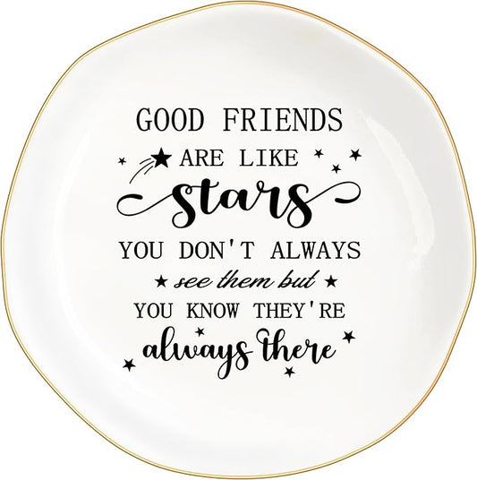 Friend Gifts Trinket Dish for Women, Unique Friendship Gifts, Good Friends are Like Stars Ceramic Ring Dish Jewelry Tray for Birthday Christmas Gift for Mom, Sister, Best Friends (GOOD Friends)