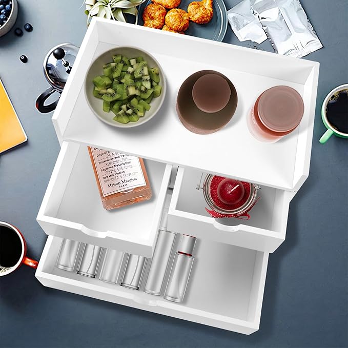 Desk Organizer with Drawers Countertop Drawer Organizer Drawers for Desk Top Home Office Workspace Bathroom Toiletries Supplies (White with shelf)