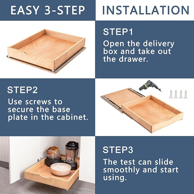 Pull Out Cabinet Drawers - 6x2 Size Options (12-23'W,18-21'D), Pre-Assembled with Soft Close Slides, Solid Beechwood, Easy Installation(21'W x 21'D)