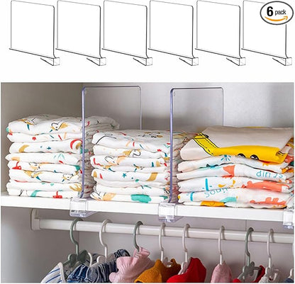 Yieach 6 Pack Clear Acrylic Shelf Divider for Closet Organization - 9.2″ Tall Closet Dividers for Wood Shelves,Cupboard,Vertical Shelf Separators in Closet for T-Shirt,Purse,Handbag,Sweater Organizer