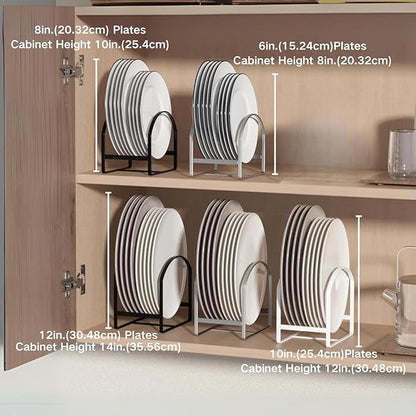 2 Pack Kitchen Plate Holder Organizer for Cabinet Space Saver Dinner Dish Storage Rack Upright Dish Drying Racks Metal Plate Dish Racks Stand for Cupboard and Countertop Rustproof Large White