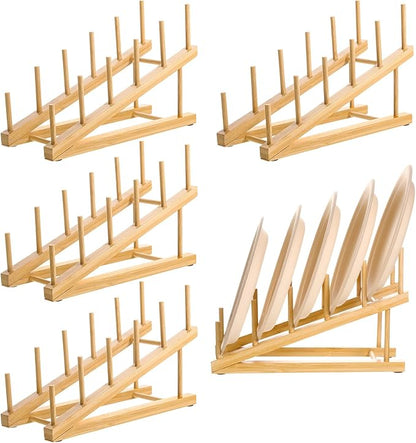 Zelphvt 5 Pack Wooden Dish Rack Wooden Plate Stands for Display Multi Tier Plate Holder Cabinet Organizer, Craft Show Vendor Counter Display Rack for Tabletop Book, Art Prints and Platter