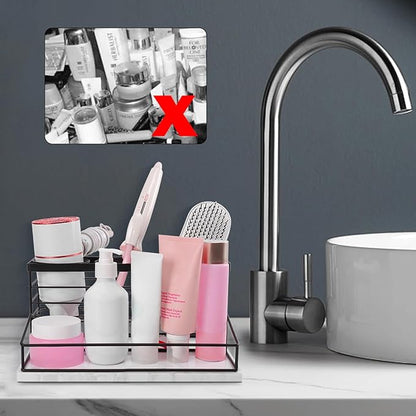 Siyzda Hair Tool Organizer, Movable Hair Dryer Holder, Hair Styling Tools Storage for Vanity, Bath Counter Organizer, Bathroom Trays for Hair Toiletry, Makeup (12" x 7.7" x 5.8", Marble-Black)