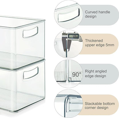 Heyuzb 8 PACK Freezer Organizer Bins Clear Stackable Storage Bins with Side Handles Refrigerator Organizers and Storage Home Organization Must Haves