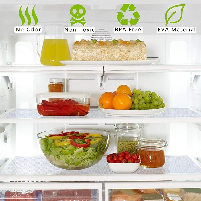 HooTown Refrigerator, Fridge Shelf Liners and Drawer Mats 11.8 Inch Wide x 32.8 Feet Long, Non Adhesive EVA Plastic Washable Waterproof Pads for Kitchen Cabinet, Pantry Closet, Cupboard, Transparent