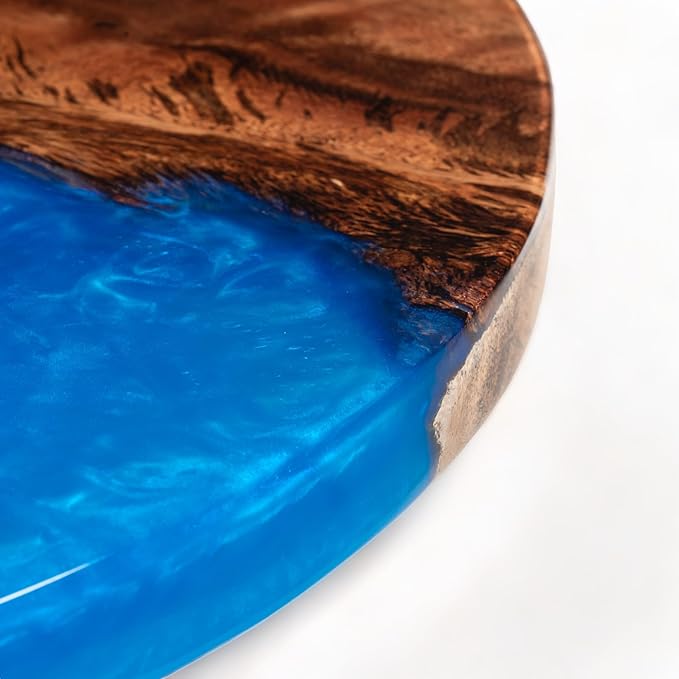 Handmade Reversible 16" Wood and Epoxy Resin Lazy Susan, Turntable for Kitchen Countertop, Rotating Display Stand, Organizer and Storage for Dining Table, Cup Board, Home Decor (Medium Blue)