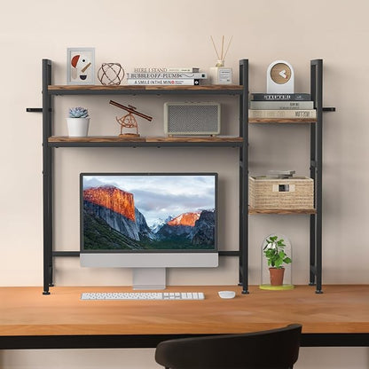 Desktop Bookshelf, Computer Desktop Bookcase Multipurpose Wood Desk Hutch Bookshelf High-Capacity Desk Hutch Organizer for Computer (Brown)