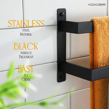 KOKOSIRI Towel Bars Black Bath Towel Holders 16 Inches Bathroom 2-Tiers Ladder Towel Rails Wall Mounted Towels Shelves Rack Stainless Steel, B5008BK-L16