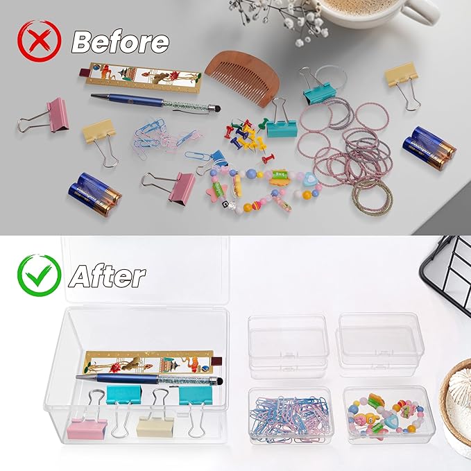 6-Pack Large Clear Plastic Storage Boxes with Master Case – Business Card Organizer System for 500+ Cards, Portable Hard Cases for USB Drives, Crayons, 3" Hardware & Crafts – 3.8" x 2.6" x 1"