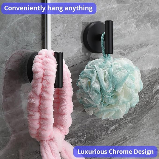 HOME SO Suction Cup Hooks T Shape (2 or 4 Pack) (Matte Black, 2, Count)