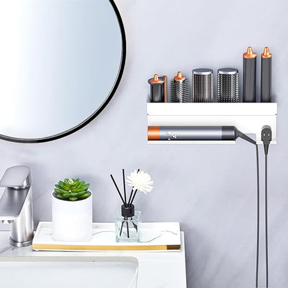 Oukimly Storage Hair Dryer Holder for Curling Iron Accessories, Hair Tool Organizer Wall Mount, Curling Iron Holder, Bathroom Hair Straightener Holder Stand for Styler Attachments Organizer, White