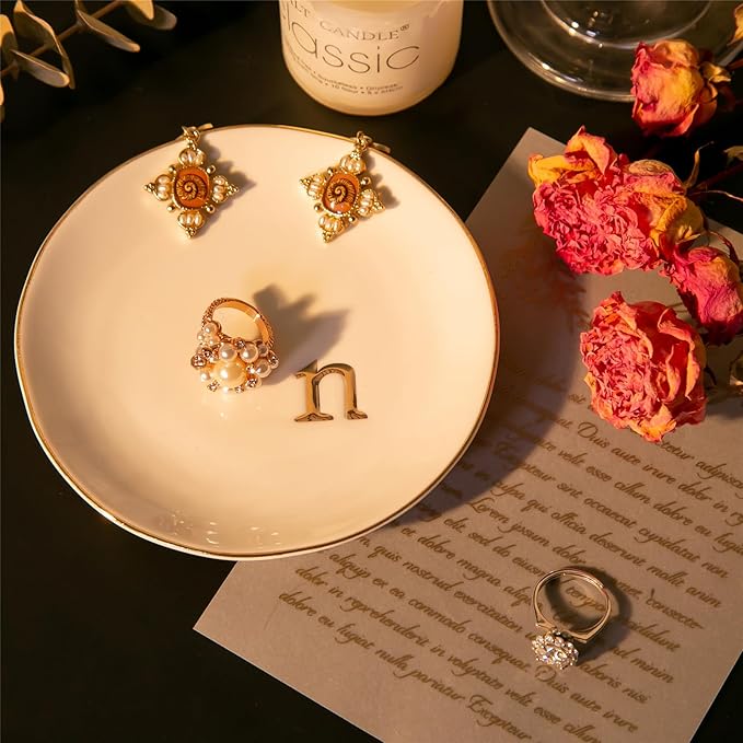 COMMGOAL Ceramic Ring Holder for Jewelry, Jewelry Tray, Ring Dish, Aesthetic Room Decor, Engagement Gifts Bride Gifts Wedding Gifts for Women, White, 4.75"(N)