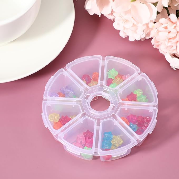 3 PCS 8 Grids Clear Round Bead Organizer Box, Plastic Compartment Organizer Box Jewelry Bead Display Organizers Container for Jewelry Beads Rings Earrings