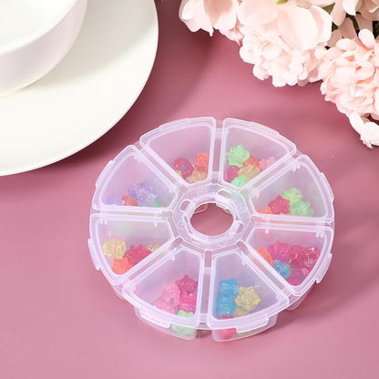 3 PCS 8 Grids Clear Round Bead Organizer Box, Plastic Compartment Organizer Box Jewelry Bead Display Organizers Container for Jewelry Beads Rings Earrings