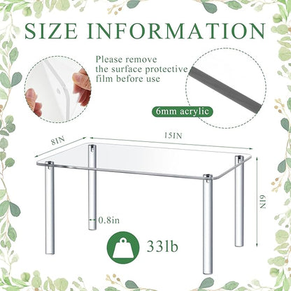 2 Pcs 15 Inch Acrylic Risers Display Stands Rectangular 4-leg Acrylic Plant Stand, 6mm Thick Clear Shelf Riser Display Stands for Decor Collectibles Figures and Item Photography