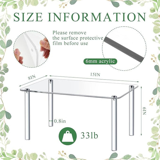 2 Pcs 15 Inch Acrylic Risers Display Stands Rectangular 4-leg Acrylic Plant Stand, 6mm Thick Clear Shelf Riser Display Stands for Decor Collectibles Figures and Item Photography