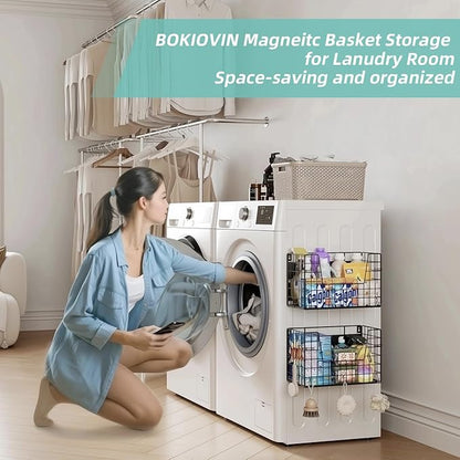 1-Pack Magnetic Laundry Basket Organizer Storage,Magnetic Shelves for Washer Dryer Organizer,Hanging Laundry Basket for Washing Machine(Black)