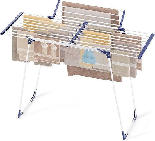 KINGBOARD Clothes Drying Rack Foldable, Extendable Laundry Drying Rack with 2 Wings,Heavy Duty Drying Rack Clothing, Portable Clothes Drying Rack for Indoor Outdoor, Large Capacity Laundry Rack, White