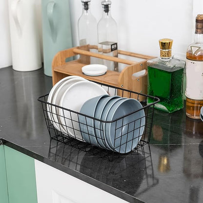 Wire Kitchen Storage Basket 4 Packs,Perfect Pantry Organization Accessories Baskets,Laundry Basket,Countertop Organization,Suitable for Kitchen,Bathroom,Bedroom,Tabletop,Rose gold