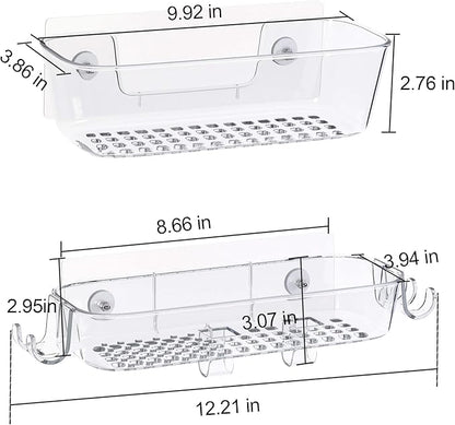 TZAMLI Clear Shower Caddy, Adhesive Shower Organizer Rustproof Shelf with Razor Holder and Hook, Wall Mounted Shelves Rack for Bathroom Kitchen Storage, 2 Pack