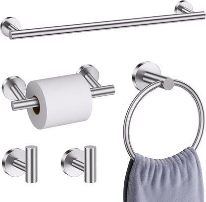 Brushed Nickel Bathroom Hardware Accessories Set, 5 Pieces Round Towel Bar Set Toilet Paper Holder Towel Rail Set for Bathroom Stainless Steel Wall Mounted Bathroom Set,23.6 in