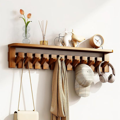 Wall Mounted Coat RackHooks Piano Key Hangers Natural Solid Wood Hanger Non-Woven Fabric Clothes Hangers for Closet, Kitchen, Bedroom, Bathroom, Entryway (Tray-Beech, 4 Hooks)