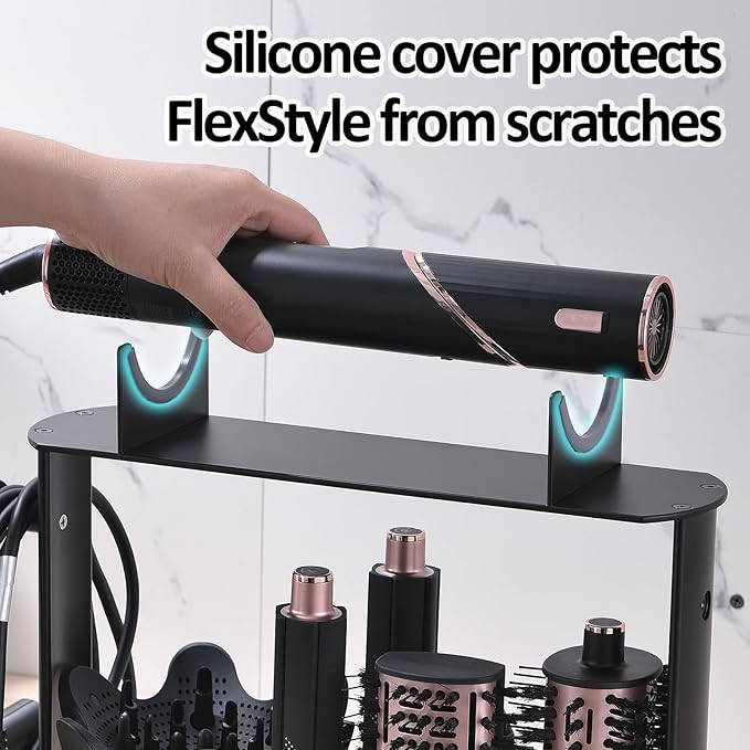 Affogato Hair Dryer Holder Compatible with Shark FlexStyle, Countertop Curling Wand Organizer, Steel Rack with Cord Hanger for Attachments Curlers Brushes Diffuser Accessories Storage
