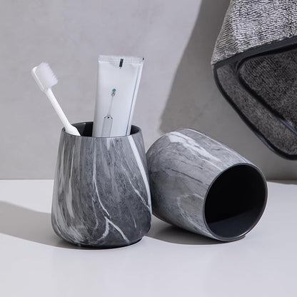 2Pcs Toothbrush Holder for Bathroom - Marble Grey Ceramic Tooth Brushing Holders Set, Toothbrush Cup & Toothpaste Organizer for Bathroom Countertop, Makeup Brush Holder, Pen Holder for Home Storage