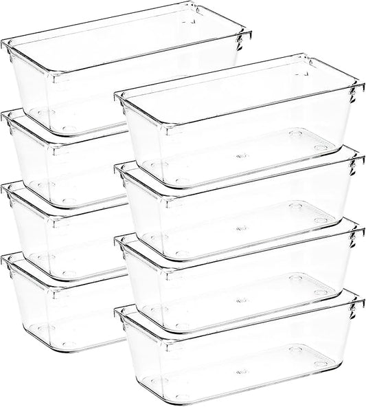 Ravinte Decor 8 Pack Drawer Organizer - 3" X 6" Clear Acrylic Storage Bins with Non-Slip Pads, Versatile Desk Tray for Makeup, Jewelry, Kitchen, Bathroom, and Office Organization