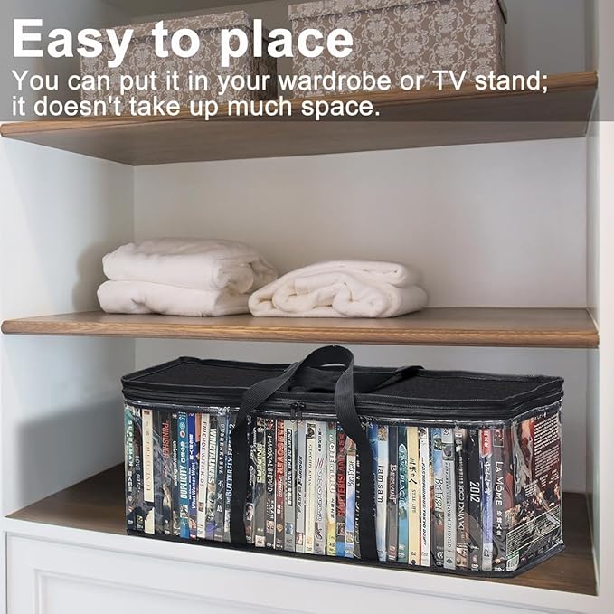 CD DVD Storage Bags 6-Pack, Clear Blu-ray Case Holder with Zipper & Handles | Holds 56 Blu-ray, 40 DVD, 96 CD Cases per Bag | Media & Video Game Storage Organizer for Movies