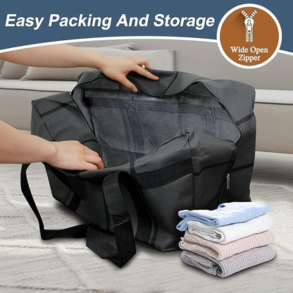 12Pack Extra Large Heavy Duty Moving Bags with Zippers & Reinforced Handles Heavy-Duty Storage Totes – Moving Boxes for Clothes, College Supplies, and Moving – Waterproof & Foldable (Large)