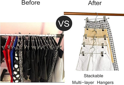 Amber Home 26 Pack Heavy Duty Metal Pants Skirt Hangers, Space Saving with Adjustable Clips for Jeans, Slacks