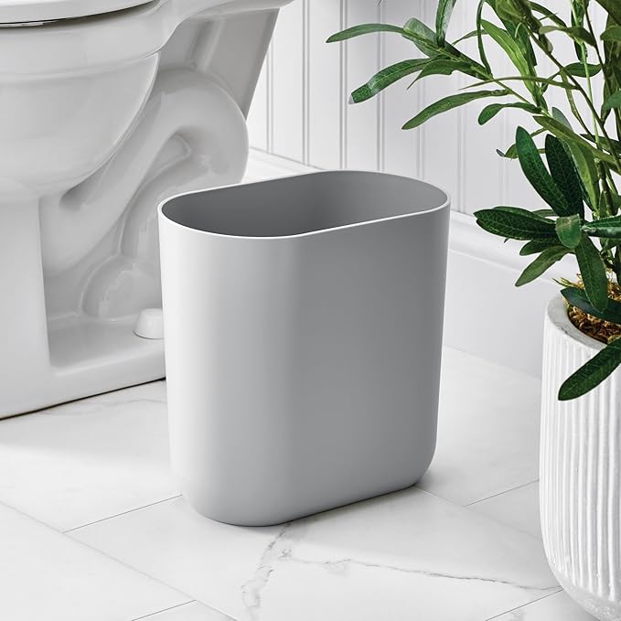 iDesign Small Slim Plastic Bathroom Trash Can, Garbage Can for Bedroom, Office, Desk, Dorm, 2-Pack, Gray