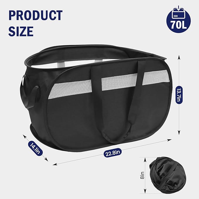 Collapsible Laundry Baskets, Foldable Tear Proof Pop Up Hamper with Reinforced Carry Handles, Durable Laundry Hamper for Home, Laundry, Bathroom, Dorm or Travel (Black, 2 Pack)