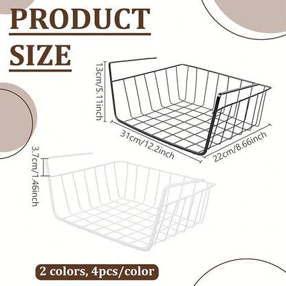 8 Pcs Under Shelf Wire Basket, Slide-in Baskets Organizer for Kitchen Pantry Desk Bookshelf, Cabinet Baskets Organizer 12.2x8.66x5.1Inch for Kitchen, Office, Pantry(Black and White)