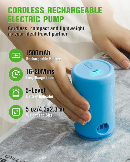Vacuum Storage Bags for Travel, 16 Pack (4L+4M+4S+4XS) Vacuum Seal Bags with Wireless Rechargeable Electric Pump, Travel Essentials Space Saving Bag for Clothes, Luggage, Carry-on Suitcase, Backpack