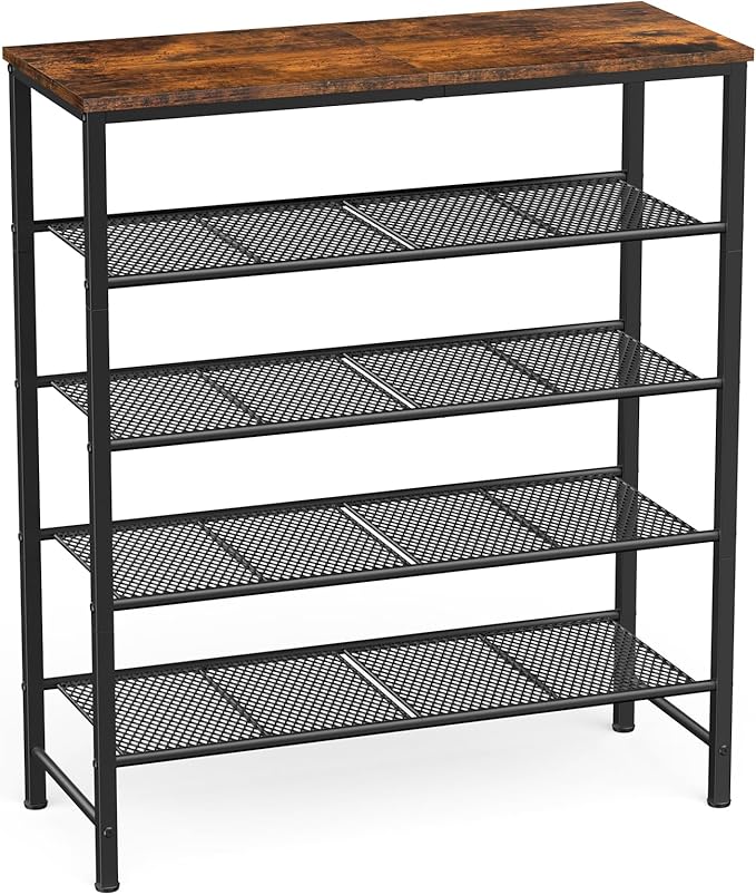 Kitsure Shoe Rack - 5-Tier Shoe Organizer with Wooden Top & Leveling Feet, Easy-Assembly, Rust-Resistant Metal Shoe Shelf for Closet, Entryway, Bedroom, 29.5" x 11.4" x 31.1", Brown
