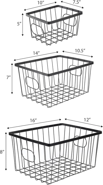 happimess BSK3001A-6SET Camden Vintage Industrial Wire Metal Nesting Storage Baskets for Shelves, Cabinets, Pantry, Countertop, Mesh Open Bin Basket for Organizing Supplies, Black (Set of 6)