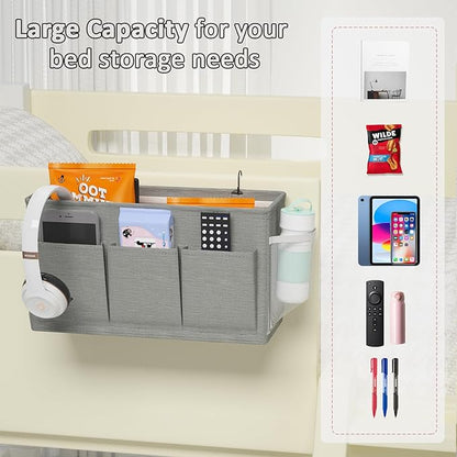 Edudif Dual-purpose Bedside Caddy Bedside Organizer, Bed Caddy with 6 Pockets, Versatile Bedside Storage Solution Magazine Remotes holder, ideal for Home, Dorm, Hospital, Crib Bed (Grey 2pcs)