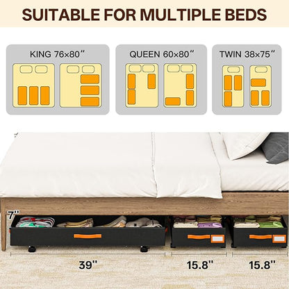 Under Bed Storage with Wheels 39inch, Extra Long Underbed Storage Containers 60L Large Capacity Rolling Under Bed Storage with Clear Lids,XXL Shoe Organizer Under Bed for Bedroom, Closet, Drawers,Toys