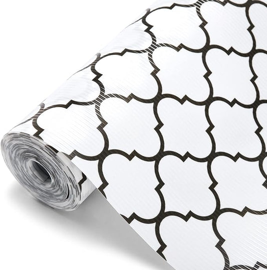 Glotoch Shelf Liner for Kitchen Cabinets Non Slip,17.5" x 30FT Drawer Liner Waterproof Cabinet Liner for Shelve,Premium Refrigerator Liners for Shelves,Cupboard,Dresser,Closet,Quatrefoil White
