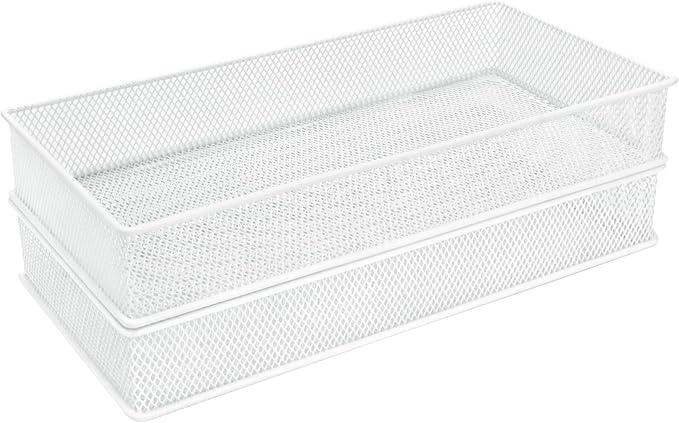 Annova Mesh Stackable Drawer Cabinet and Shelf Organizer Bins Storage Basket School Office Supply Holder Tray- Set of 2 (White, 6x12x2 Inch)